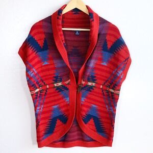 Chaps Denim Shawl Collar Cardigan‎ Sweater Vest M Aztec Geometric Southwestern